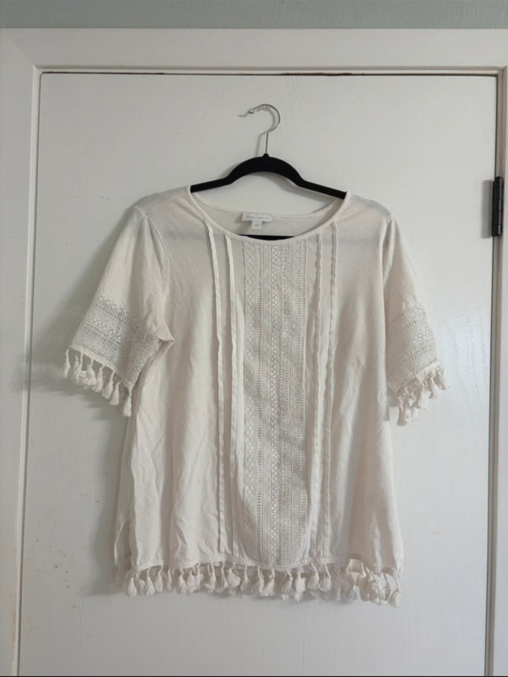 Charter Club White Lace-Trim Tassel Top